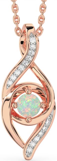 Diamond Opal Rose Gold Silver Infinity Necklace