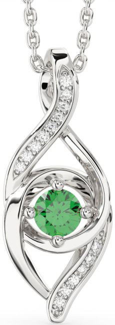 Diamond Emerald Platinum Infinity Necklace