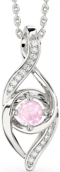 Diamond Rose Quartz Silver Infinity Necklace