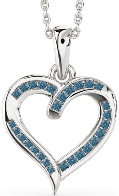 Blue Diamond Silver Heart Necklace