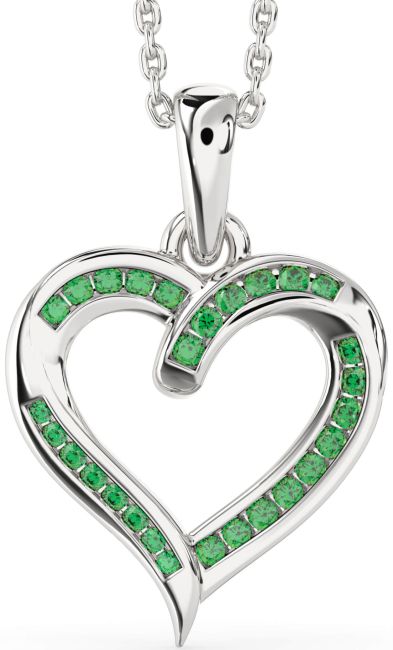 Emerald Platinum Heart Necklace