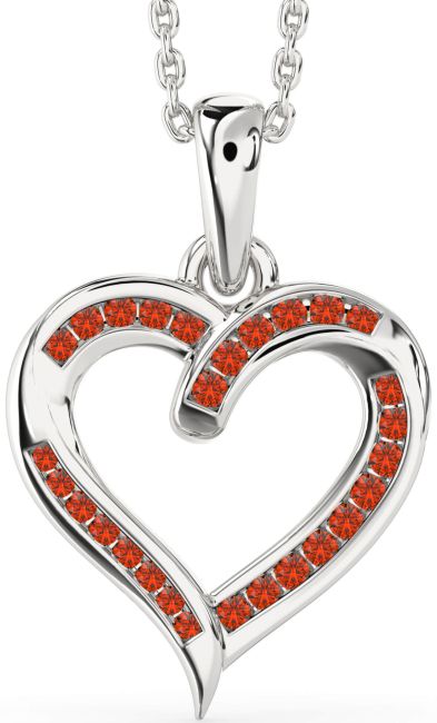 Fire Opal Silver Heart Necklace