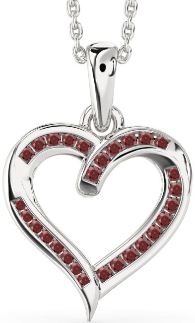 Garnet Silver Heart Necklace