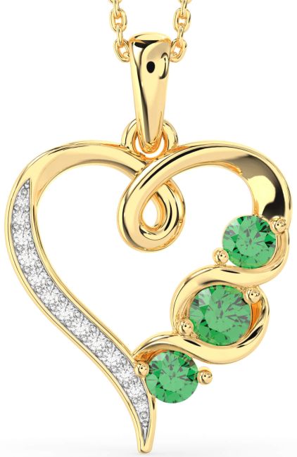 Diamond Emerald Gold Heart Birthstone Necklace