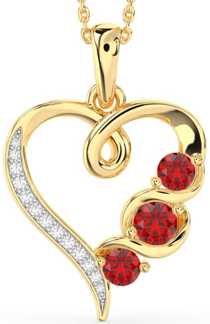 Diamond Ruby Gold Heart Birthstone Necklace