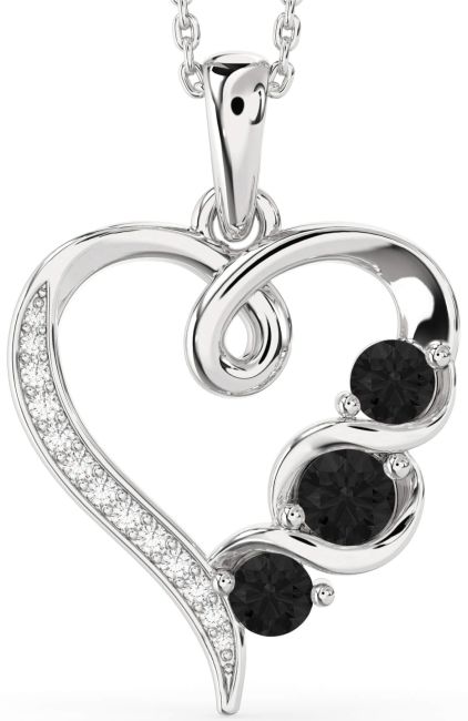 Black Diamond Silver Heart Necklace