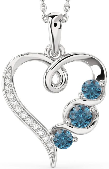 Blue Diamond Silver Heart Necklace