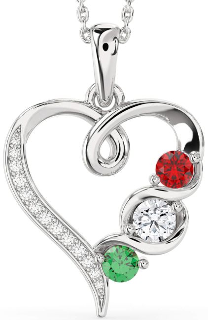 Diamond Silver Heart Mother's Necklace