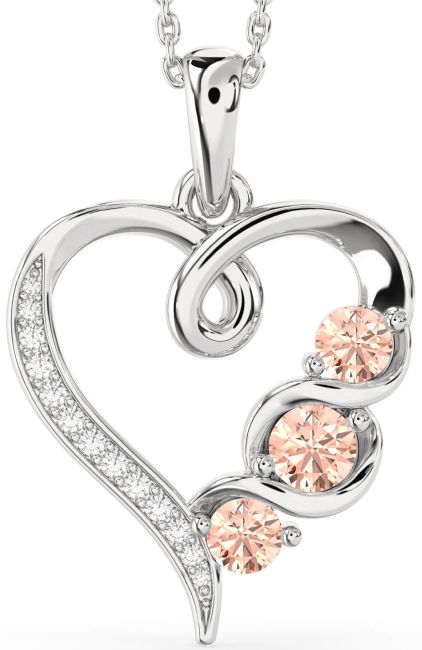 Diamond Morganite Silver Heart Necklace