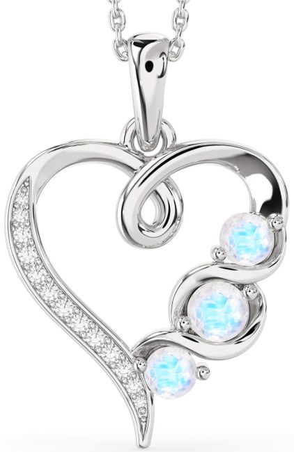 Diamond Moonstone Silver Heart Necklace
