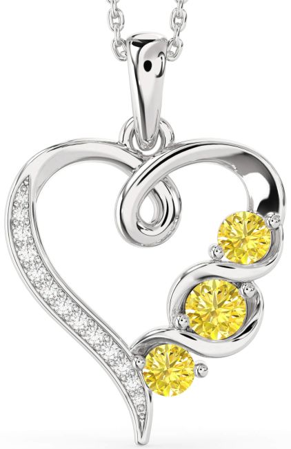 Yellow Diamond Silver Heart Necklace