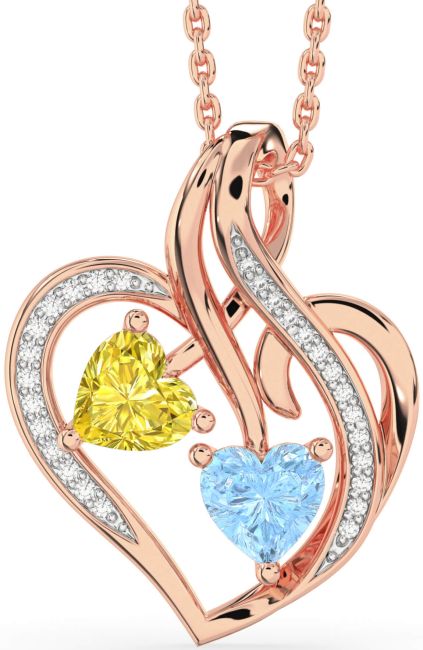 Diamond Rose Gold Silver Heart Necklace