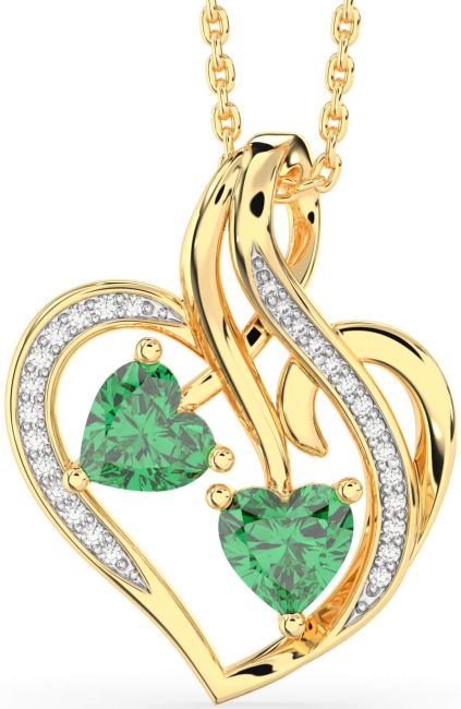 Diamond Emerald Gold Heart Birthstone Necklace