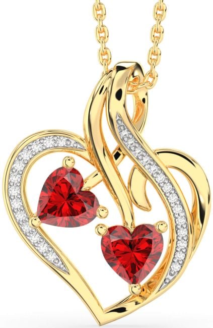 Diamond Ruby Gold Silver Heart Birthstone Necklace