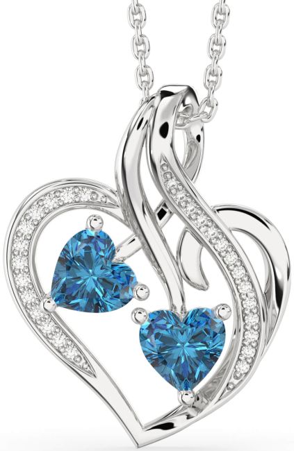 Blue Diamond Silver Heart Necklace