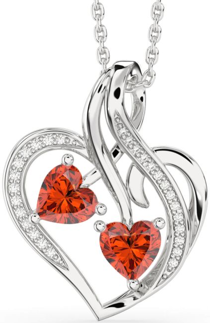 Diamond Fire Opal Silver Heart Necklace