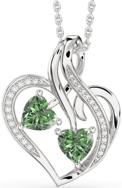Green Diamond Silver Heart Necklace