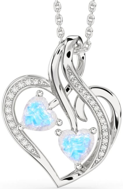Diamond Moonstone Silver Heart Necklace