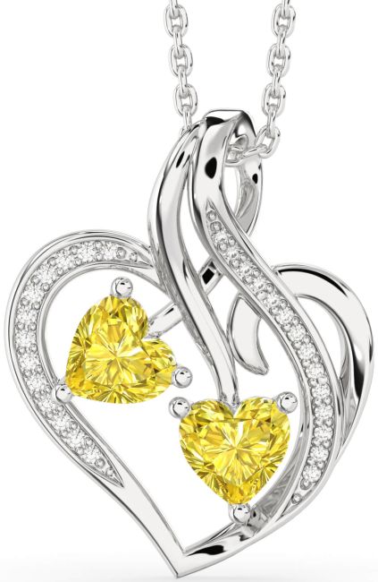 Yellow Diamond Silver Heart Necklace