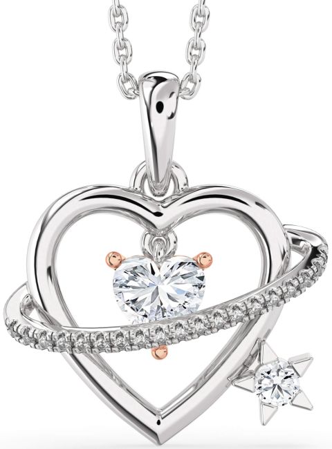 Diamond White Rose Gold Heart Star Necklace