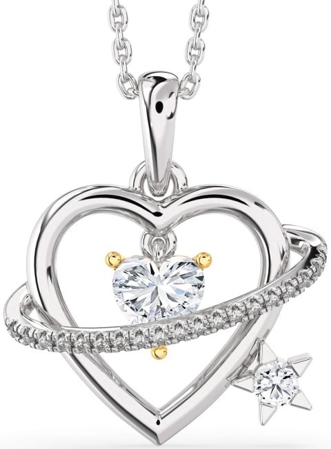 Diamond White Yellow Gold Heart Star Necklace