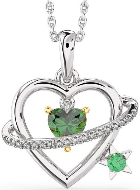 Diamond Emerald Gold Silver Heart Star Necklace