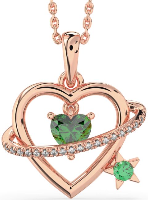 Diamond Emerald Rose Gold Heart Star Necklace