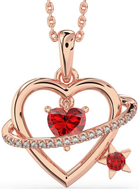 Diamond Ruby Rose Gold Heart Star Necklace