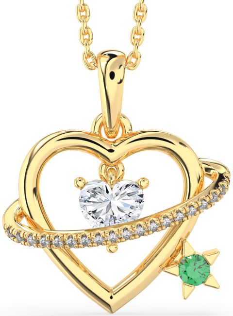 Emerald & Diamond Gold Heart Star Necklace