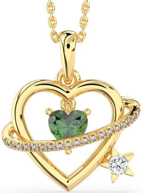 Diamond & Emerald Gold Heart Star Necklace