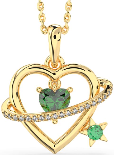 Diamond Emerald Gold Silver Heart Star Necklace