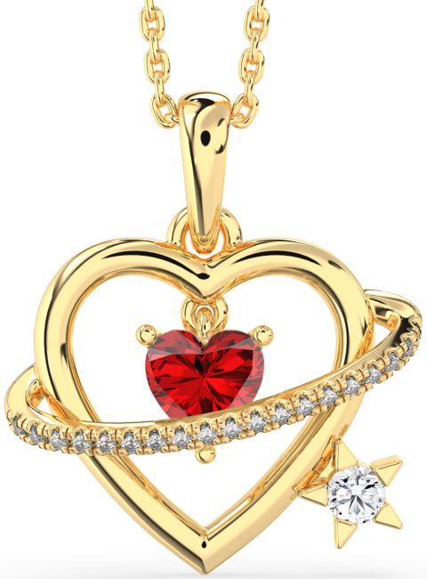 Diamond & Ruby Gold Heart Star Necklace