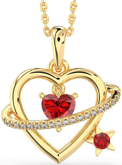 Diamond Ruby Gold Heart Star Necklace