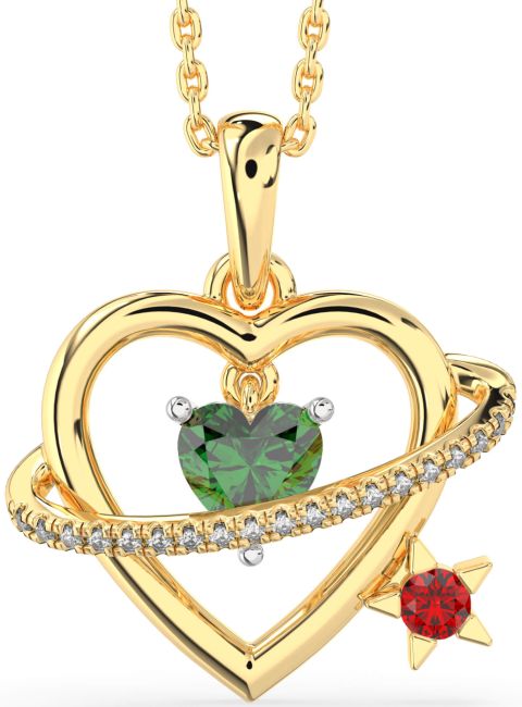 Diamond Emerald & Ruby Gold Silver Heart Star Necklace