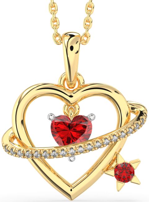 Diamond Ruby Gold Silver Heart Star Necklace