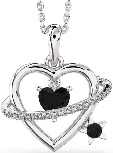 Black Diamond Silver Heart Star Necklace