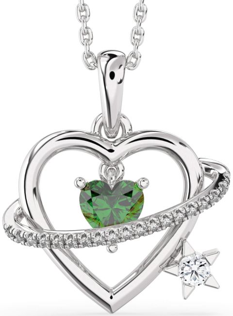 Diamond & Emerald Silver Heart Star Necklace