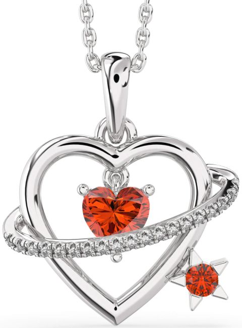 Diamond Fire Opal Silver Heart Star Necklace