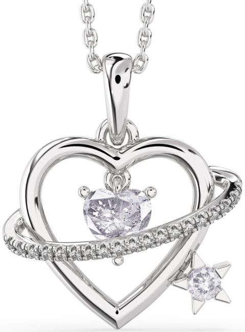 Salt & Pepper Diamond Silver Heart Star Necklace