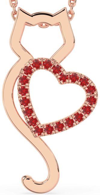 Large Ruby Rose Gold Cat Heart Necklace