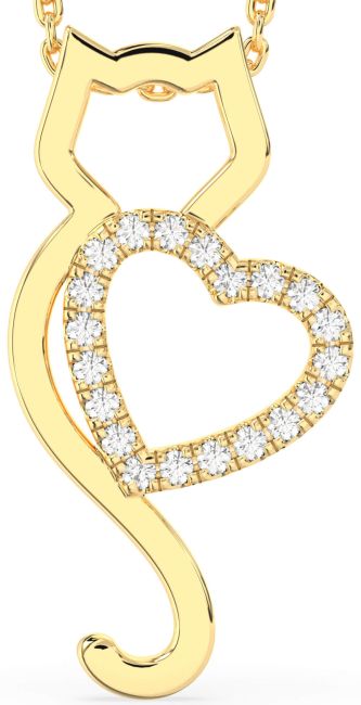 Large Diamond Gold Cat Heart Necklace