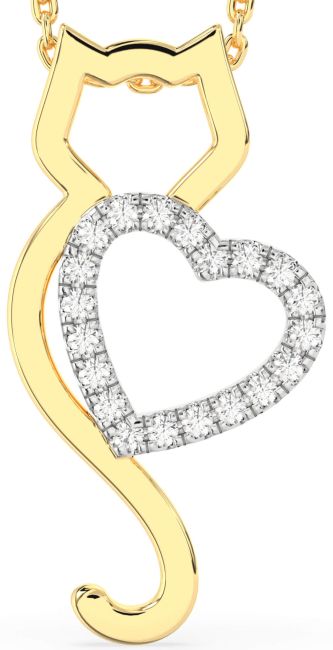 Large Diamond Platinum & Yellow Gold Cat Heart Necklace