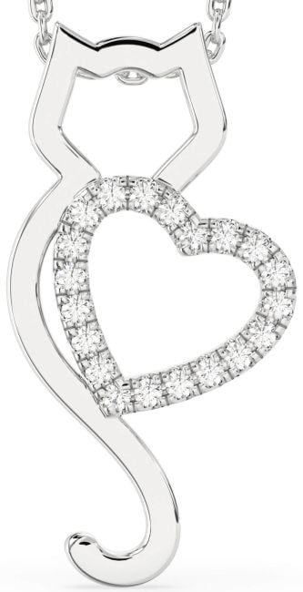 Large Diamond White Gold Cat Heart Necklace