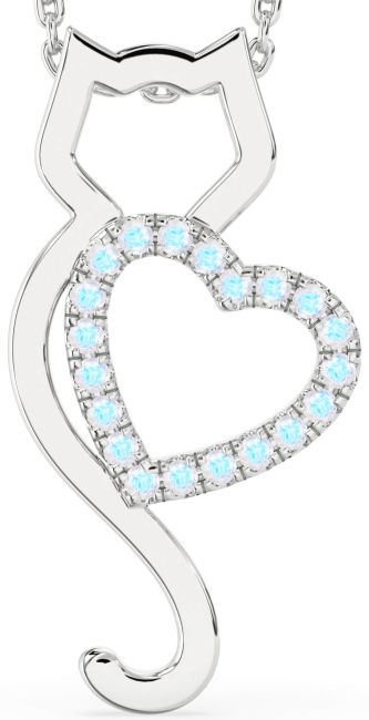 Large Moonstone Silver Cat Heart Necklace