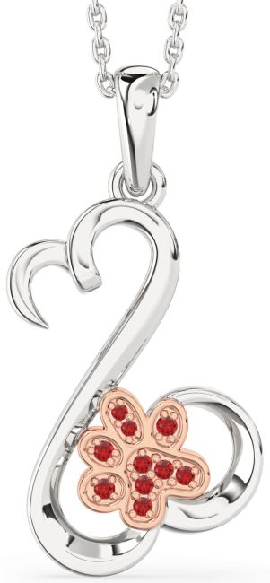 Ruby Rose Gold Silver Heart Paw Necklace