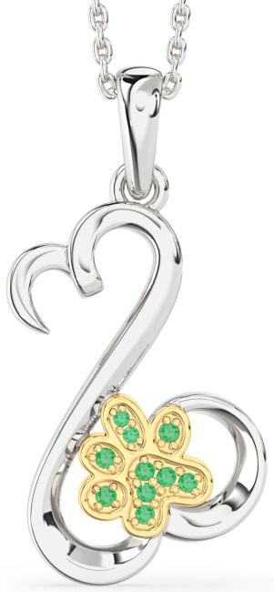 Emerald Gold Silver Heart Paw Necklace