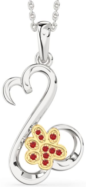 Ruby Gold Silver Heart Paw Necklace