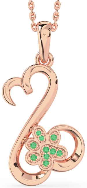 Emerald Rose Gold Heart Paw Necklace