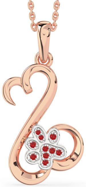Ruby Rose Gold Silver Heart Paw Necklace