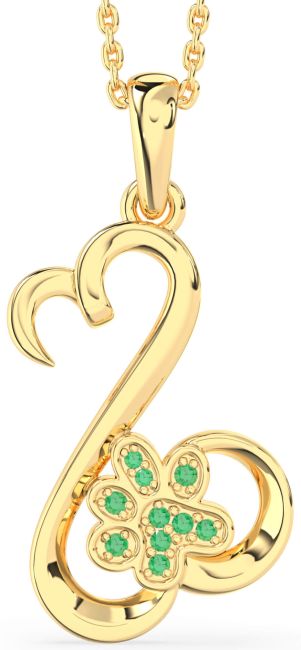 Emerald Gold Heart Paw Necklace